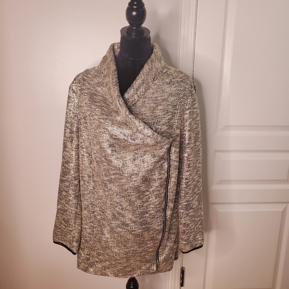Stella & Dot Rebel Metallic Zip Open Front Vegan Leather Sleeve Moto Jacket - Picture 2 of 4